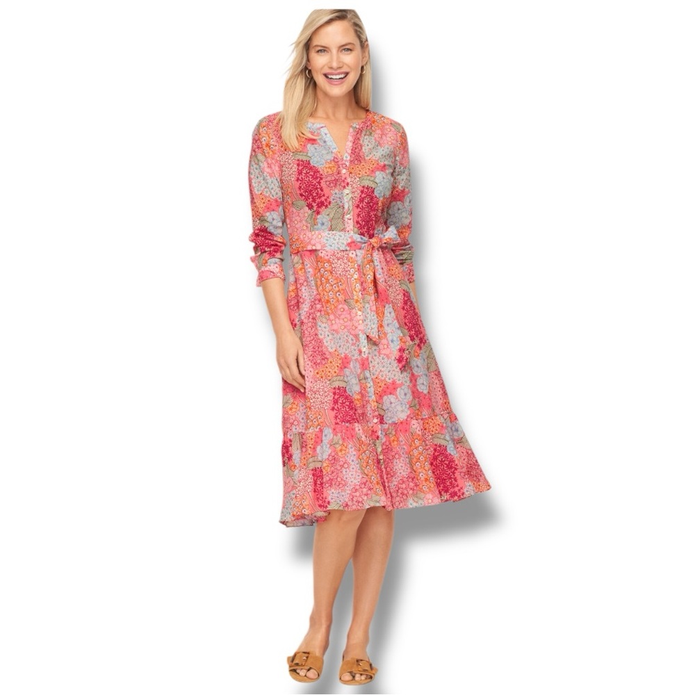 Talbots Cluster Garden Floral Button-Down Shirt Dress. Women’s Size 8.